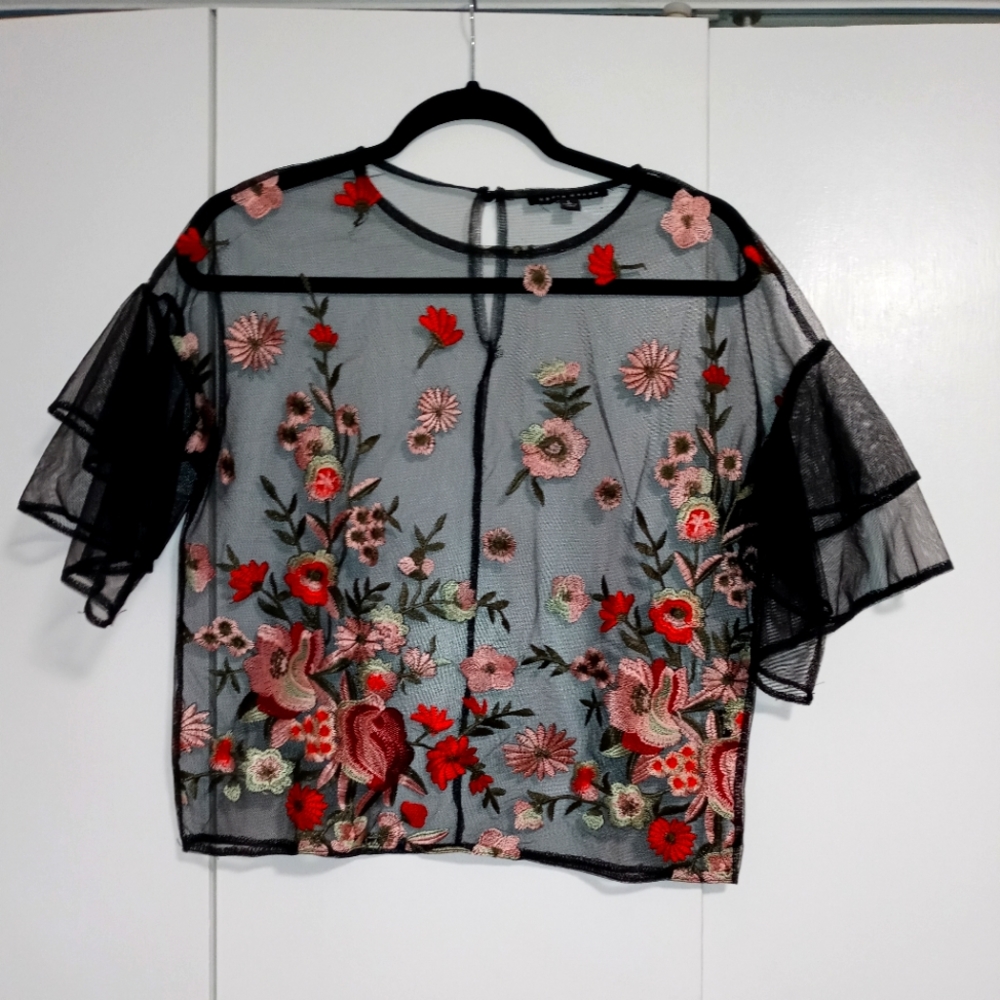 Black see thru with hand added flowers
